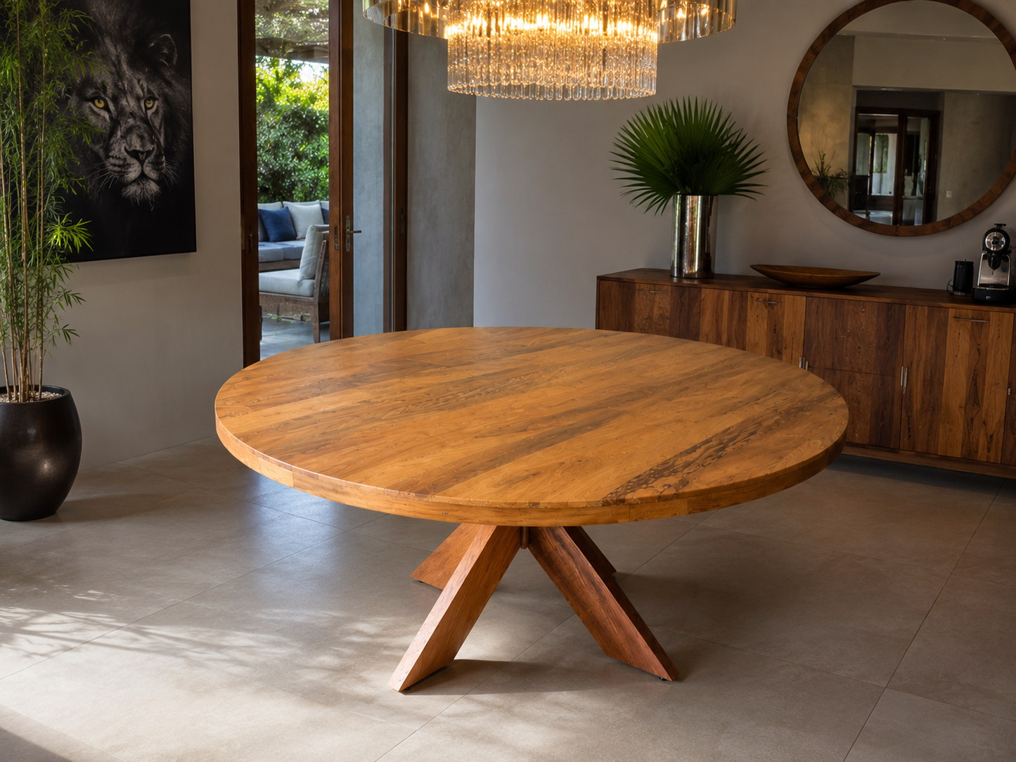 Mesa de Jantar Redonda de Madeira Peroba