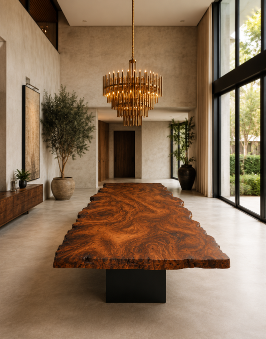 Mesa de Jantar em Prancha Única Angelim Pedra com Borda Orgânica Natural